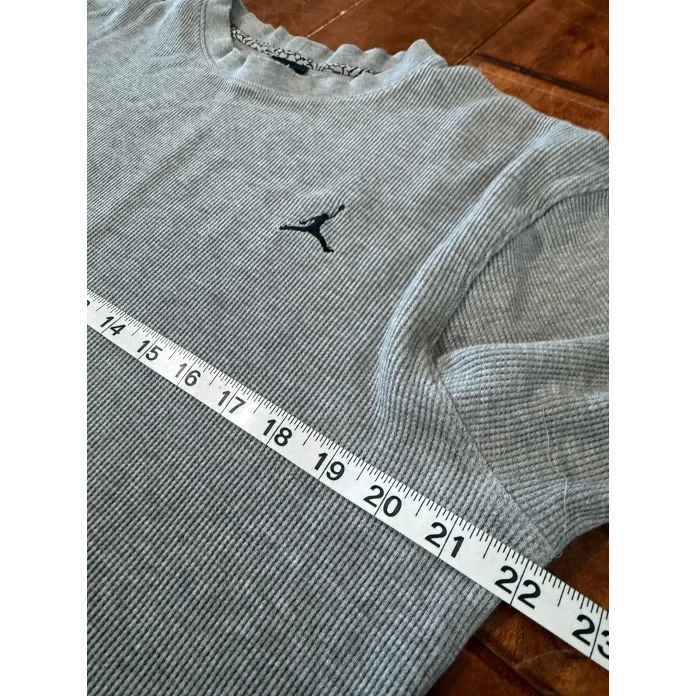 Jordan Mens Long Sleeve Thermal Waffle Knit Shirt Gray Jumpman‎ Logo Size M